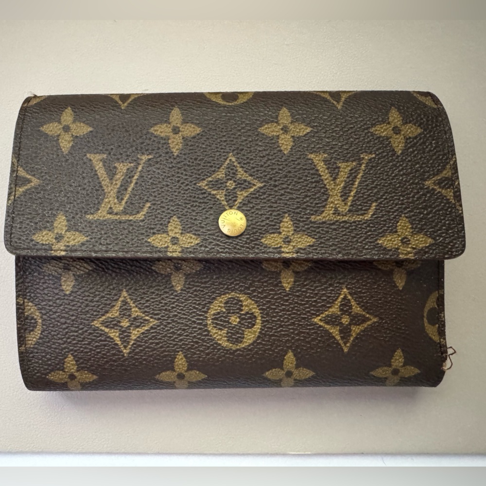 Louis Vuitton Brown Monogram Canvas Trifold Wallet with Gold-Tone Snap